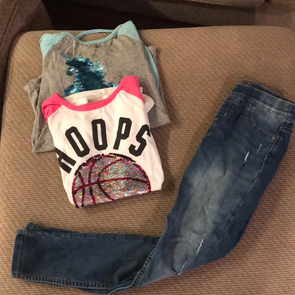 Girls Justice Jeans & two Shirts Size 12
